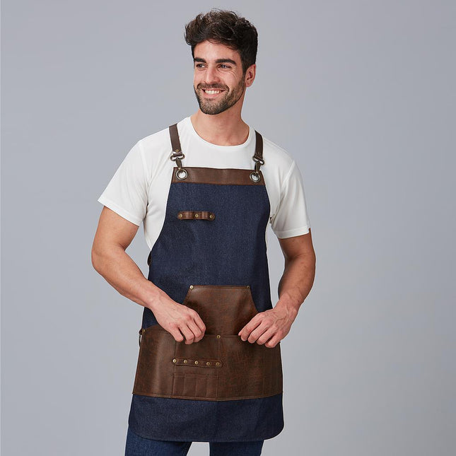 DELANTAL PETO VAQUERO Y PIEL 73X68 CM