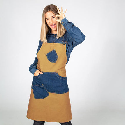 DELANTAL CON PETO LAVADO SARGA COMBI TEJANO AÑIL  80X85 CM "RED LINE"