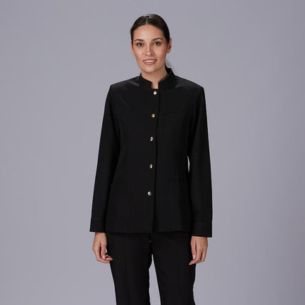 CHAQUETA MUJER MAO NEGRA BOTON DORADO